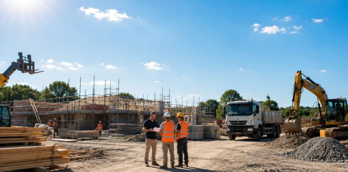 UK business owner standing in a busy commercial environment with vehicles and equipment, preparing operations for peak summer demand.