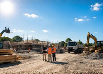UK business owner standing in a busy commercial environment with vehicles and equipment, preparing operations for peak summer demand.